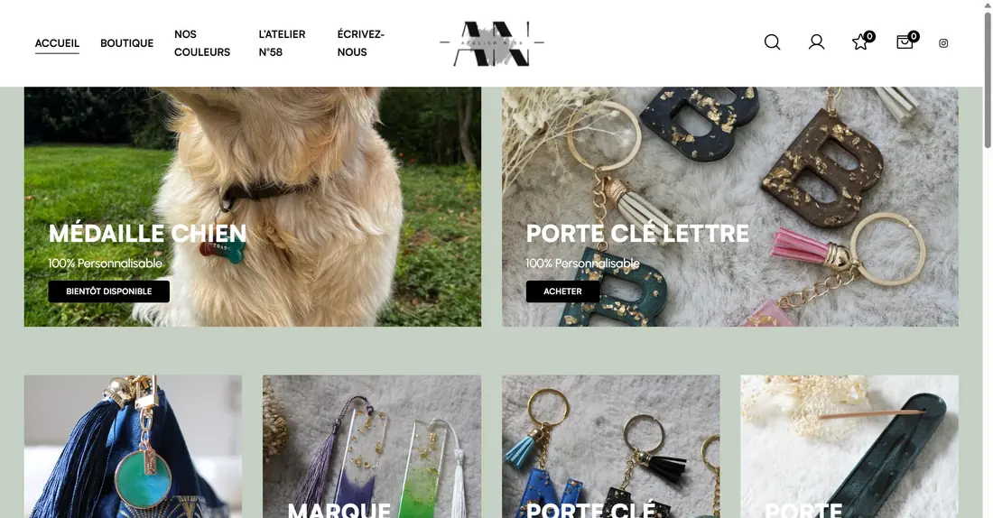 Site de Atelier N°58, créations en résine