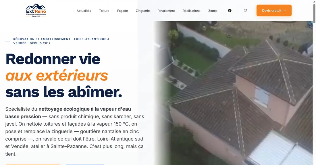 Site de Ext'Reno, couvreur zingueur